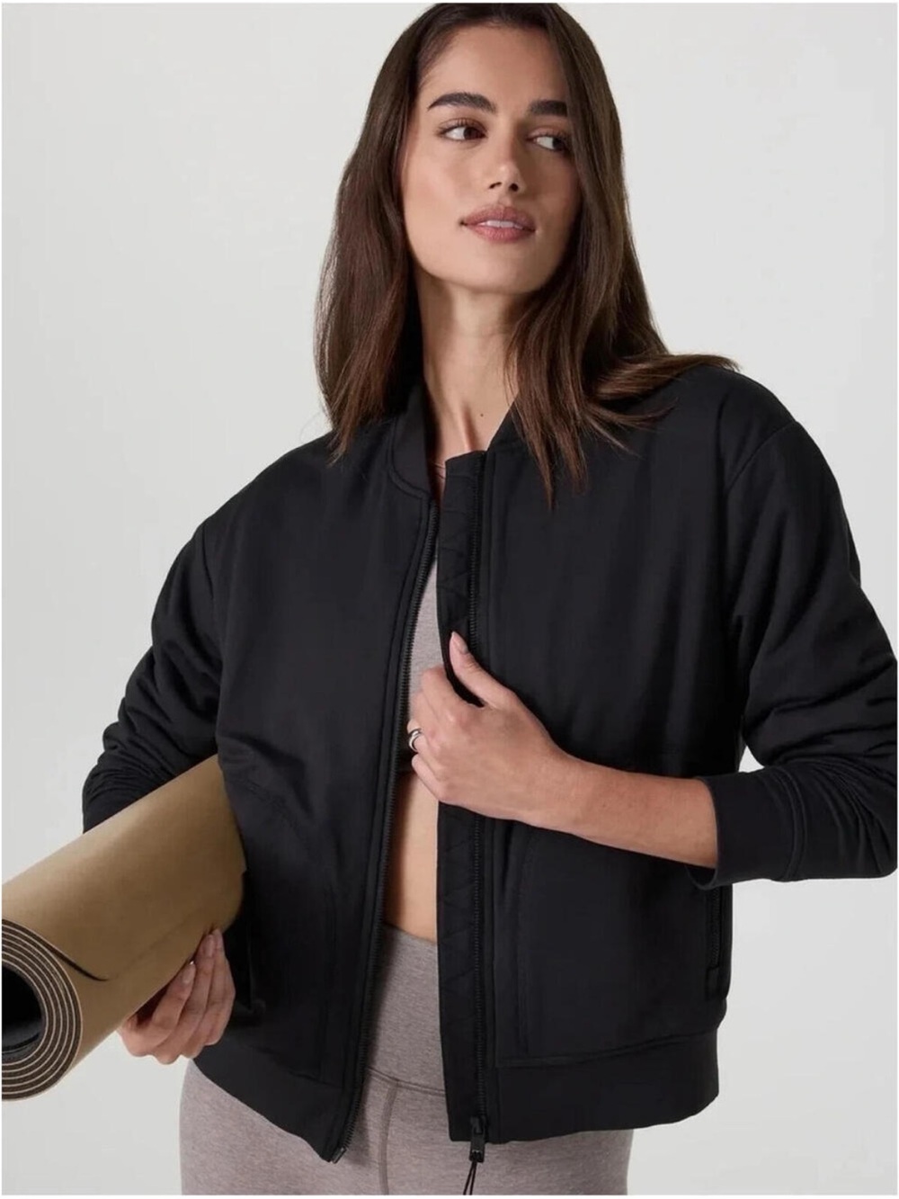 Vuori Black Women's Halo Basin Bomber Jacket - zipper pockets dreamknit large